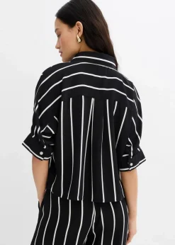 Damen bonprix Bekleidung·Jacken & Mäntel|Blusen & Tuniken|Kurzarmbluse aus strukturiertem Crêpe