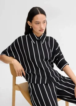 Damen bonprix Bekleidung·Jacken & Mäntel|Blusen & Tuniken|Kurzarmbluse aus strukturiertem Crêpe