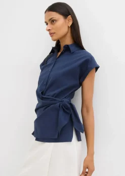 Damen bonprix Bekleidung·Jacken & Mäntel|Blusen & Tuniken|Kurzarmbluse mit Bindedetail