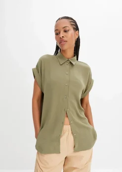 Damen bonprix Blusen & Tuniken|Nachhaltigere Materialien|Kurzarmbluse mit recyceltem Polyester