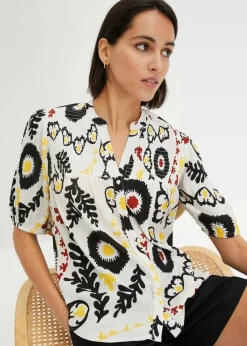 Best Kurzarmbluse mit Smockdetail aus strukturierter Viskose Damen Bekleidung·Jacken & Mäntel|Blusen & Tuniken