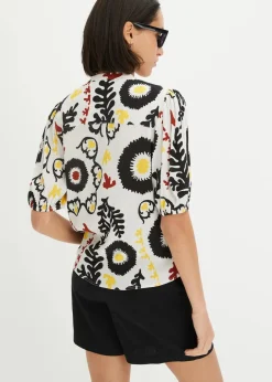Best Kurzarmbluse mit Smockdetail aus strukturierter Viskose Damen Bekleidung·Jacken & Mäntel|Blusen & Tuniken