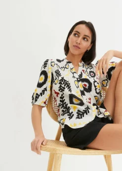 Best Kurzarmbluse mit Smockdetail aus strukturierter Viskose Damen Bekleidung·Jacken & Mäntel|Blusen & Tuniken