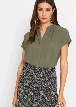Damen bonprix Blusen & Tuniken|Bekleidung·Jacken & Mäntel|Kurzarmbluse mit verdeckter Knopfleiste