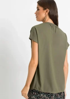 Damen bonprix Blusen & Tuniken|Bekleidung·Jacken & Mäntel|Kurzarmbluse mit verdeckter Knopfleiste
