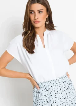 Damen bonprix Bekleidung·Jacken & Mäntel|Blusen & Tuniken|Kurzarmbluse mit verdeckter Knopfleiste