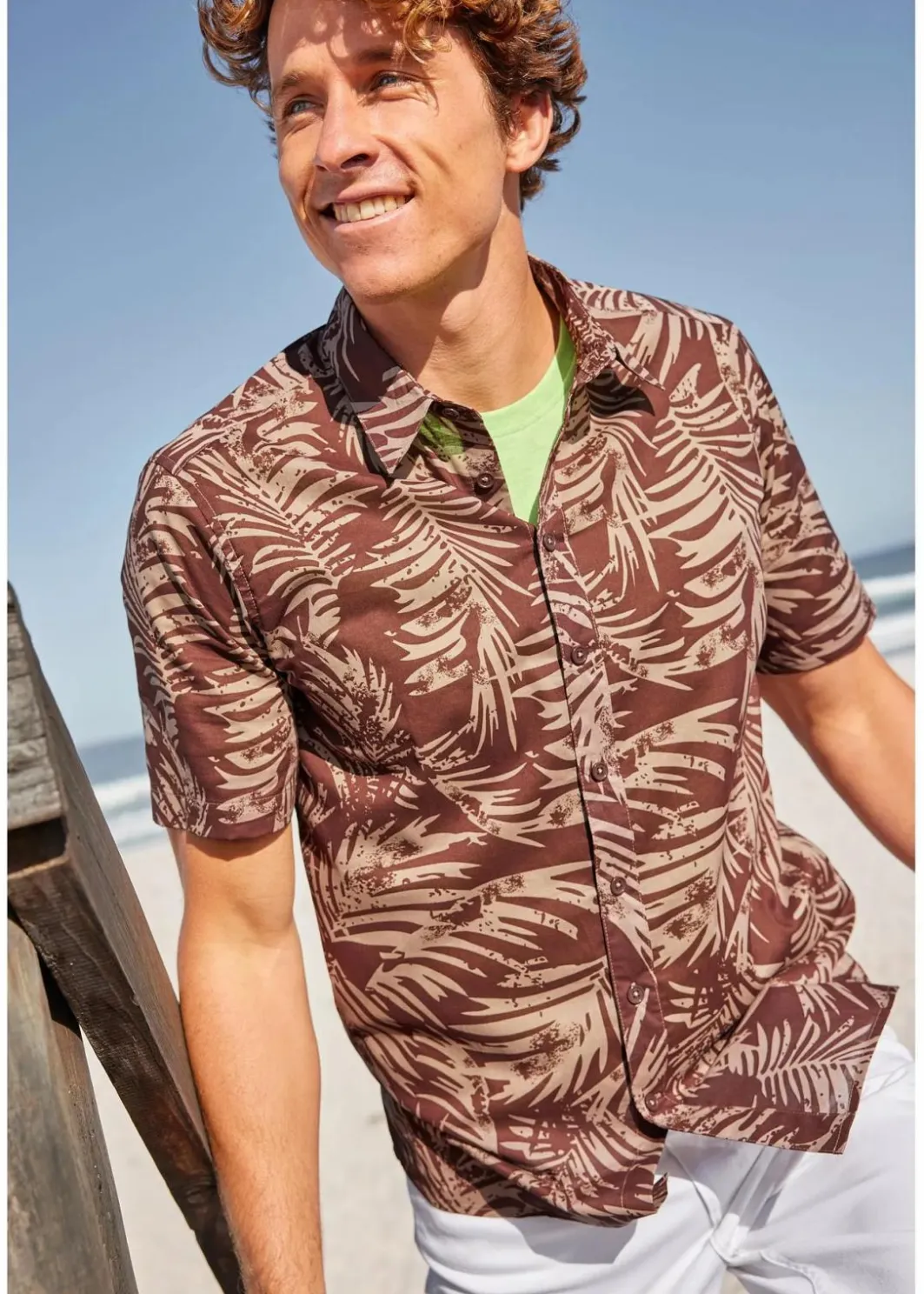 Herren bonprix Strandmode|Große Größen|Kurzarmhemd aus reiner Baumwolle