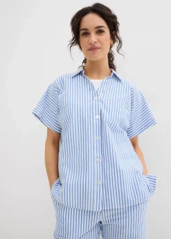 Online Kurzarmhemd aus Seersucker Damen Bekleidung·Jacken & Mäntel|Blusen & Tuniken