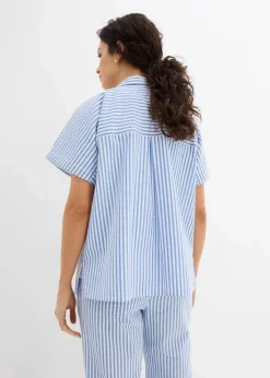 Online Kurzarmhemd aus Seersucker Damen Bekleidung·Jacken & Mäntel|Blusen & Tuniken