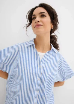 Online Kurzarmhemd aus Seersucker Damen Bekleidung·Jacken & Mäntel|Blusen & Tuniken