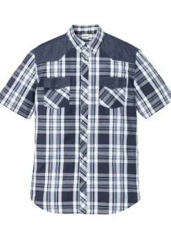 Outlet Kurzarmhemd mit Denim-Besatz Herren Große Größen|Hemden