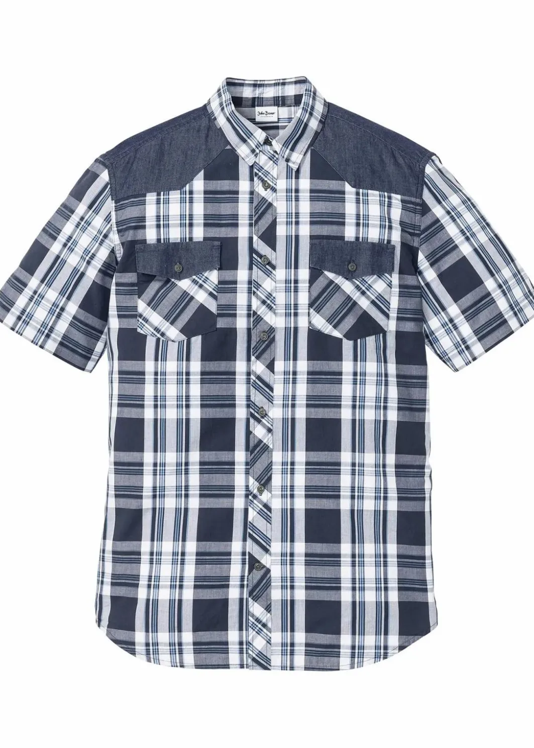 Outlet Kurzarmhemd mit Denim-Besatz Herren Große Größen|Hemden
