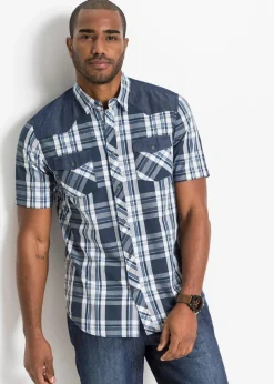 Outlet Kurzarmhemd mit Denim-Besatz Herren Große Größen|Hemden