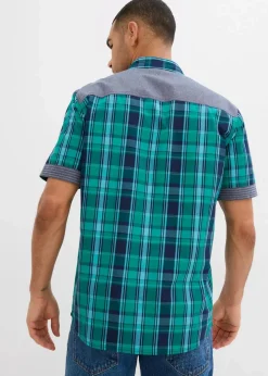 Herren bonprix Große Größen|Hemden|Kurzarmhemd mit Denim-Besatz
