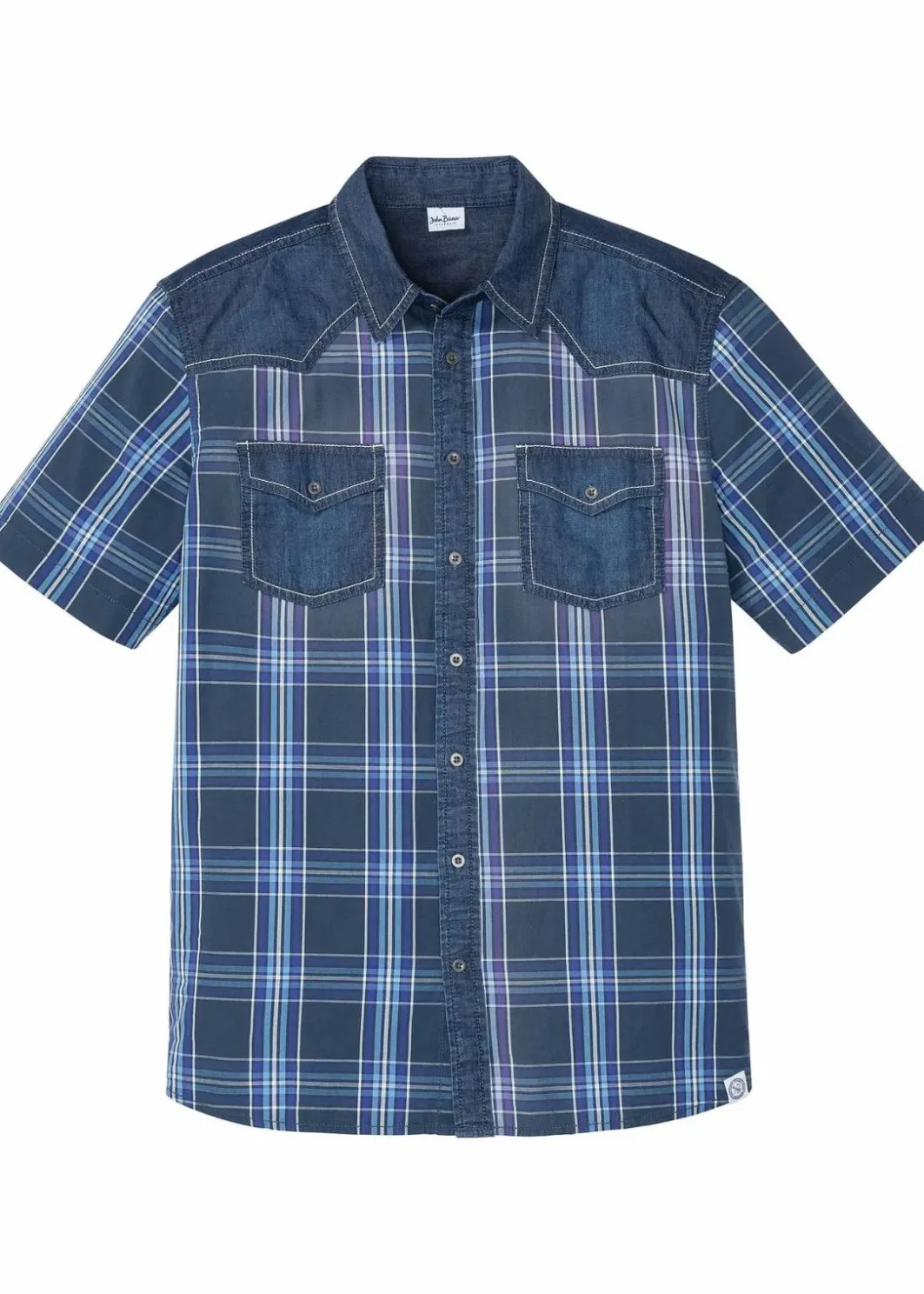 Best Kurzarmhemd mit Denimbesatz aus reiner Bio-Baumwolle Herren Große Größen|Hemden
