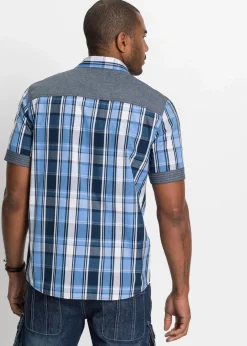 Herren bonprix Hemden|Große Größen|Kurzarmhemd mit Denim-Besatz