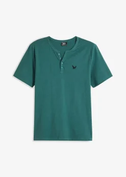 Herren bonprix Große Größen|Basics|Kurzarm-Henleyshirt aus reiner Bio-Baumwolle