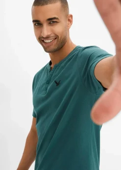 Herren bonprix Große Größen|Basics|Kurzarm-Henleyshirt aus reiner Bio-Baumwolle