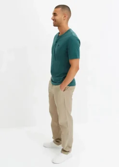 Herren bonprix Große Größen|Basics|Kurzarm-Henleyshirt aus reiner Bio-Baumwolle