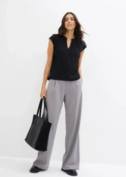 Damen bonprix Shirts & Tops|Nachhaltigere Materialien|Kurzarmshirt mit Henley-Ausschnitt aus Viskosemix