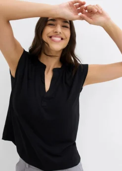Damen bonprix Shirts & Tops|Nachhaltigere Materialien|Kurzarmshirt mit Henley-Ausschnitt aus Viskosemix