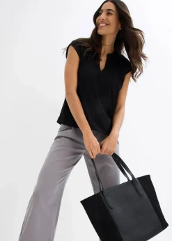 Damen bonprix Shirts & Tops|Nachhaltigere Materialien|Kurzarmshirt mit Henley-Ausschnitt aus Viskosemix