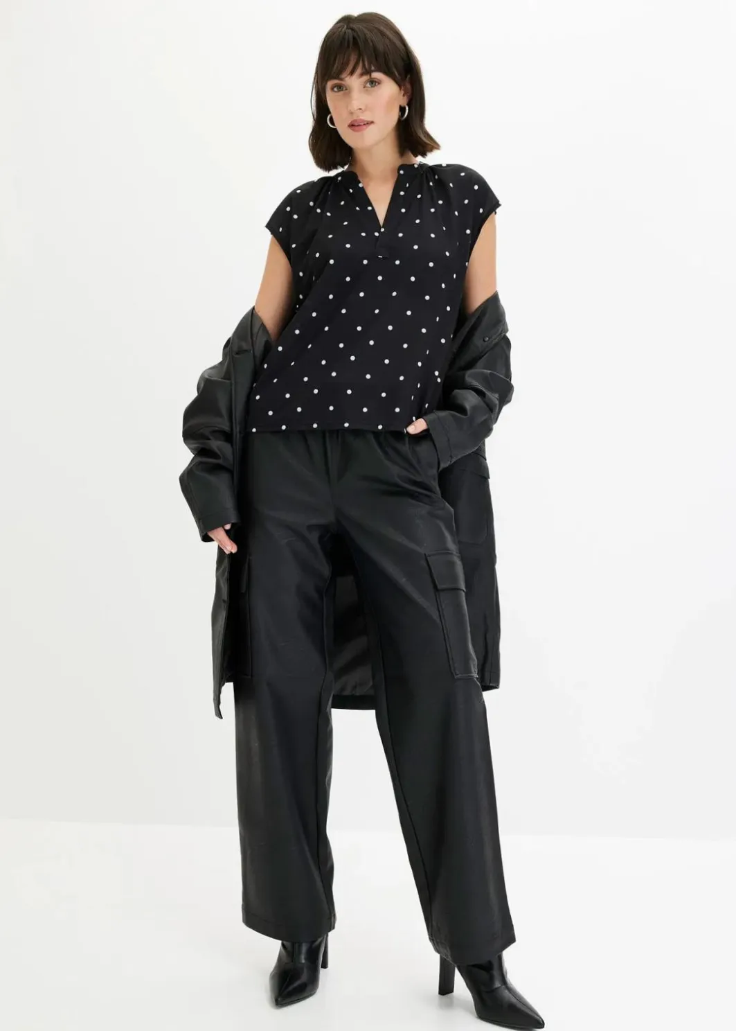 Damen bonprix Nachhaltigere Materialien|Shirts & Tops|Kurzarmshirt mit Henley-Ausschnitt aus Viskosemix