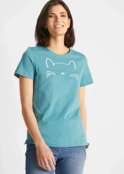 Online Kurzarmshirt mit Katzen-Druck Damen Shirts & Tops|Nachhaltigere Materialien
