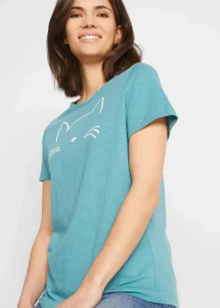 Online Kurzarmshirt mit Katzen-Druck Damen Shirts & Tops|Nachhaltigere Materialien