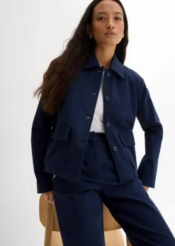 Damen bonprix Bekleidung·Hosen|Zweiteiler & Sets|Kurze Übergangsjacke aus elastischem Bio-Baumwoll-Mix