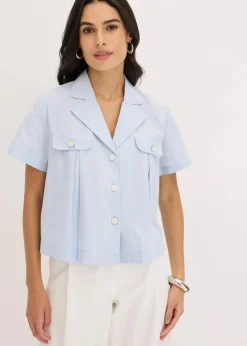 Best Kurze Popeline - Kurzarmbluse aus Baumwolle Damen Bekleidung·Jacken & Mäntel|Blusen & Tuniken