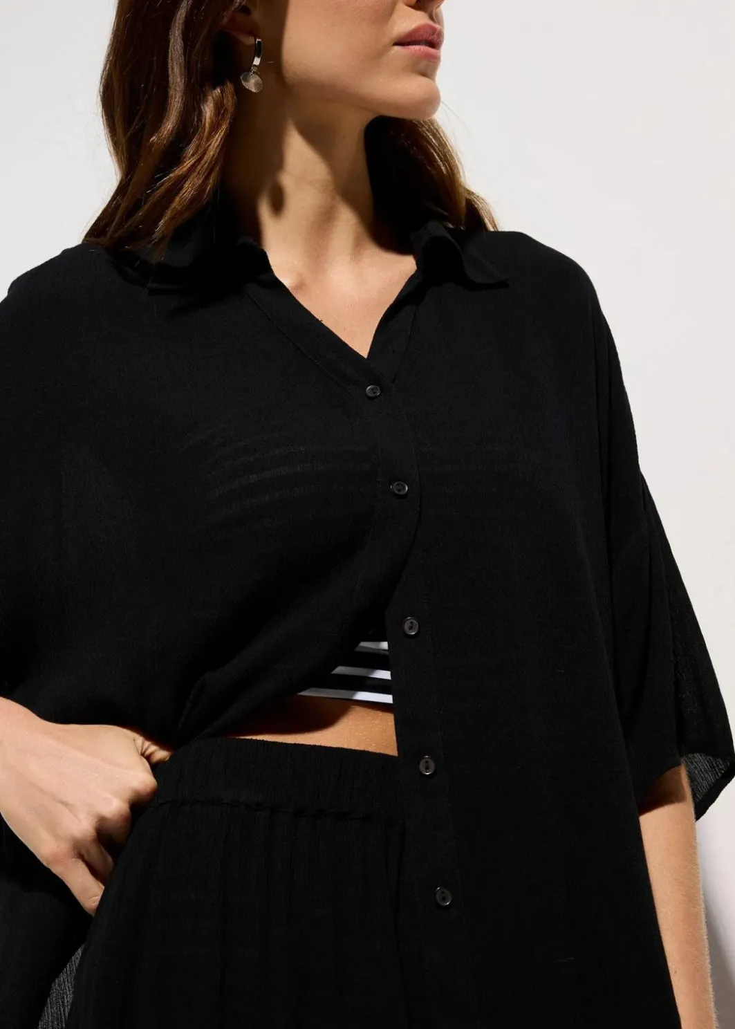 Damen bonprix Strandmode|Blusen & Tuniken|Kurze Strandbluse aus fließender Viskose