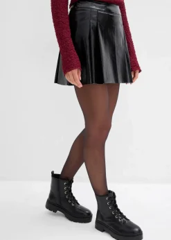 Damen bonprix Nachhaltigere Materialien|Röcke|Kurzer Lederimitat-Rock mit Kellerfalten