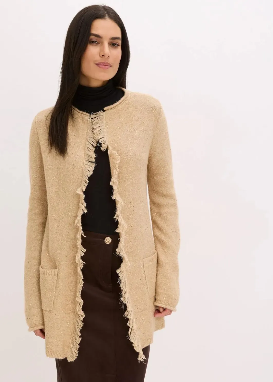 Damen bonprix Bekleidung·Umstandsmode|Bekleidung·Jeans|Kurzer Strickmantel mit Pailetten und Glanzgarn