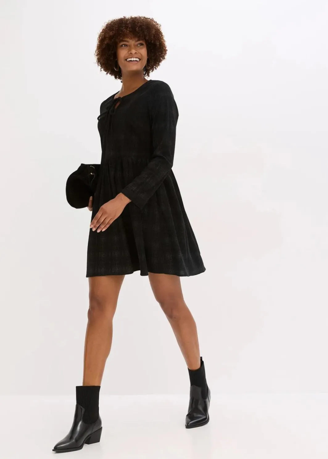 Damen bonprix Kleider|Kurzes Cord-Kleid mit Karomuster