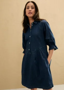 Damen bonprix Kleider|Bekleidung·Pullover & Strickjacken|Kurzes Jeanskleid in A-Linie mit 3/4-Puffärmeln
