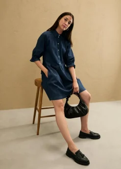 Damen bonprix Kleider|Bekleidung·Pullover & Strickjacken|Kurzes Jeanskleid in A-Linie mit 3/4-Puffärmeln