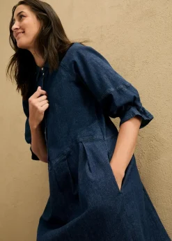 Damen bonprix Kleider|Bekleidung·Pullover & Strickjacken|Kurzes Jeanskleid in A-Linie mit 3/4-Puffärmeln