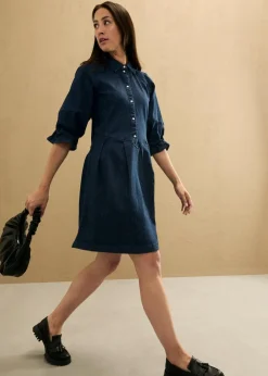 Damen bonprix Kleider|Bekleidung·Pullover & Strickjacken|Kurzes Jeanskleid in A-Linie mit 3/4-Puffärmeln