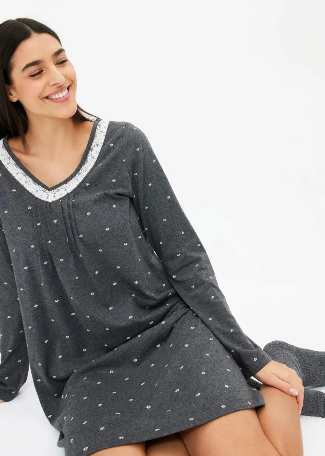 Hot Kurzes Nachthemd mit langen Ärmeln Damen Wäsche·Nachtwäsche|Nachtwäsche