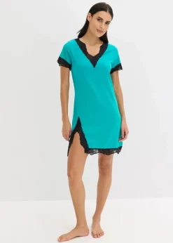 Damen bonprix Nachhaltigere Materialien|Nachtwäsche|Kurzes Nachthemd mit zarter Spitze