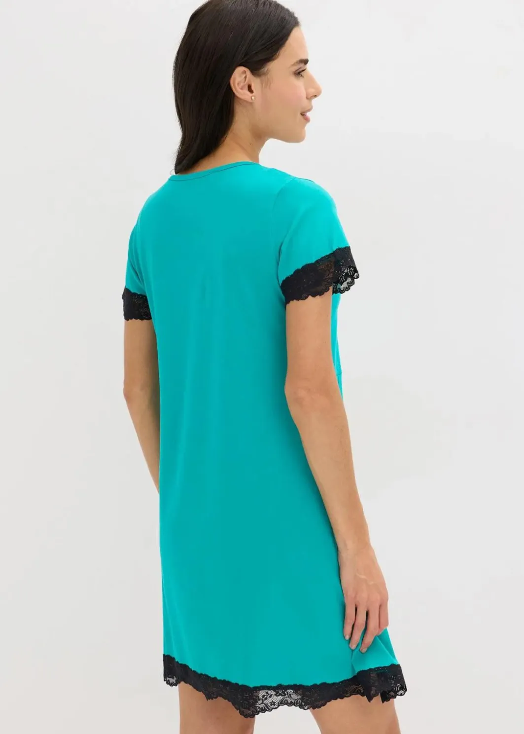 Damen bonprix Nachhaltigere Materialien|Nachtwäsche|Kurzes Nachthemd mit zarter Spitze