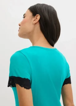 Damen bonprix Nachhaltigere Materialien|Nachtwäsche|Kurzes Nachthemd mit zarter Spitze