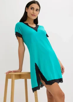 Damen bonprix Nachhaltigere Materialien|Nachtwäsche|Kurzes Nachthemd mit zarter Spitze