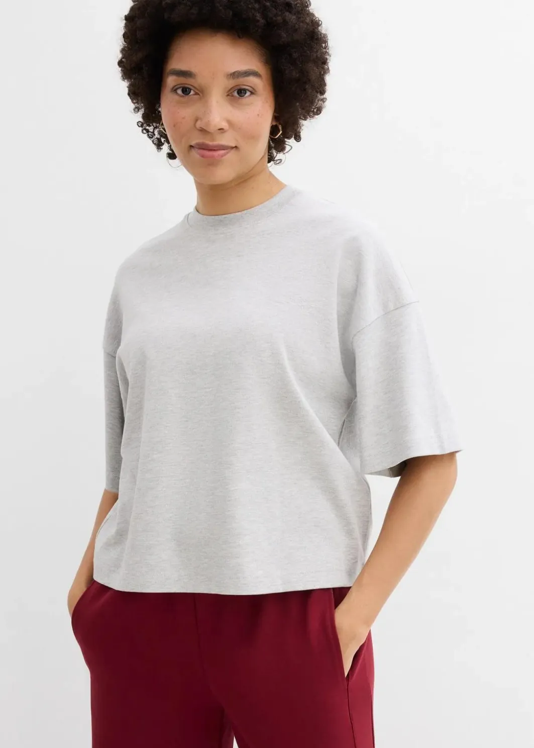 Damen bonprix Shirts & Tops|Basics|Kurzes Oversize-Shirt aus reiner schwerer Bio-Baumwolle