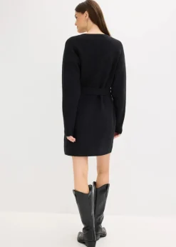Damen bonprix Kleider|Strickmode|Kurzes Strickkleid mit softem Wollanteil und Gürtel