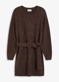 New Kurzes Strickkleid mit softem Wollanteil und Gürtel Damen Strickmode|Kleider