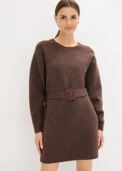 New Kurzes Strickkleid mit softem Wollanteil und Gürtel Damen Strickmode|Kleider