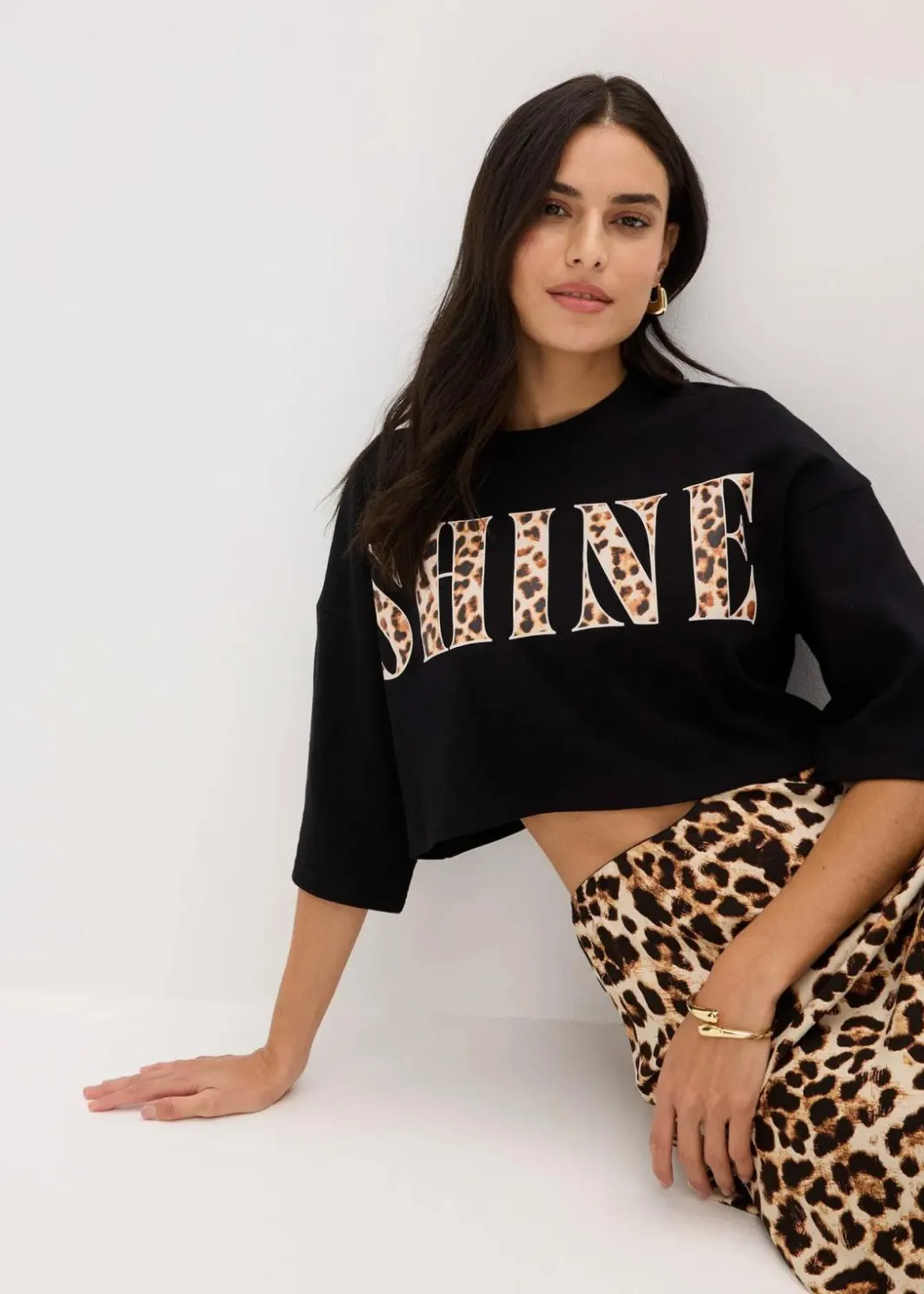 Damen bonprix Nachhaltigere Materialien|Shirts & Tops|Kurzes T-Shirt aus reiner Bio-Baumwolle
