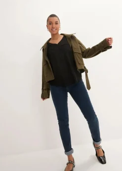 Clearance Langarm Bluse mit V-Ausschnitt aus fließender Viskose Damen Bekleidung·Jacken & Mäntel|Blusen & Tuniken